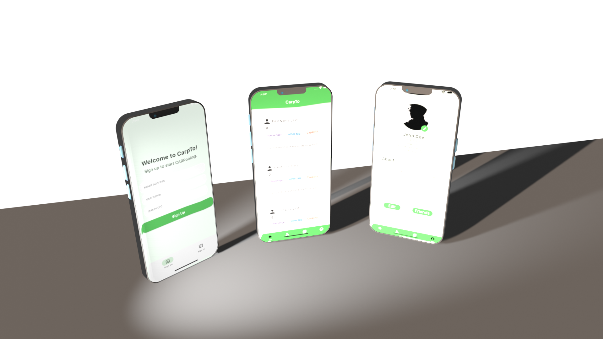 CarpTo Phone 3d Model Screens